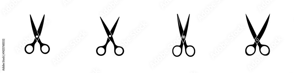 Poster set of black scissors icons displayed in a clean layout for design use or graphic projects