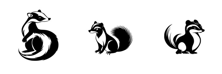 Black icons showcasing different stylized designs of a badger in various poses and orientations