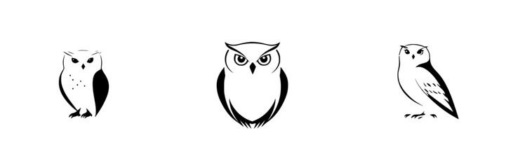 Obraz premium Black icons of three different owl designs representing various styles and personalities in minimalist art
