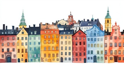 Gamla Stan. Gamla Stan hand drawn watercolor illustration