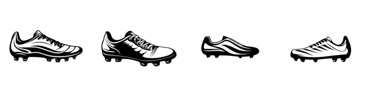 Black icon set featuring various styles of soccer cleats designed for athletic performance and style