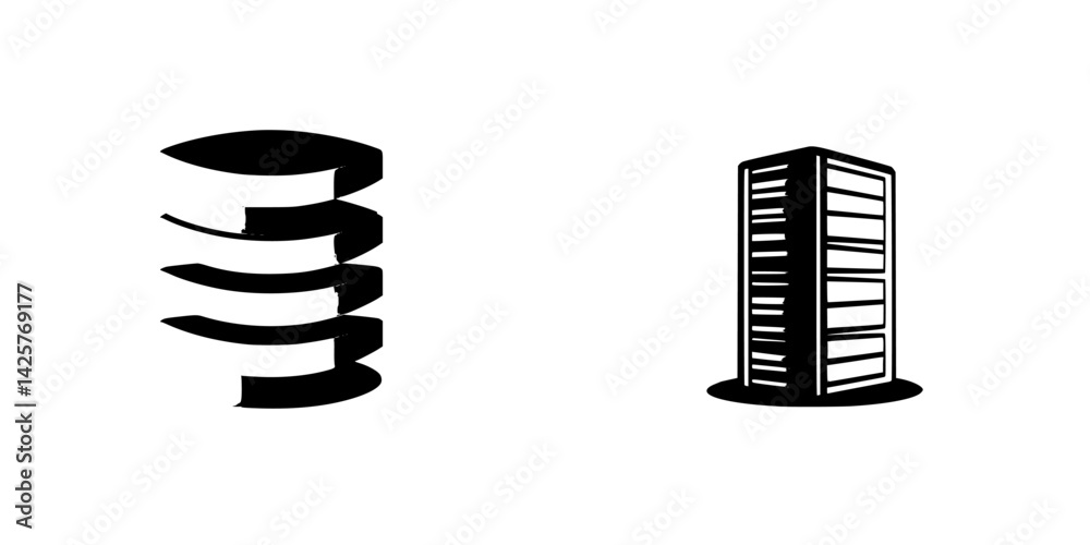 Poster set of black icons representing abstract shapes and structures for design applications or digital pr
