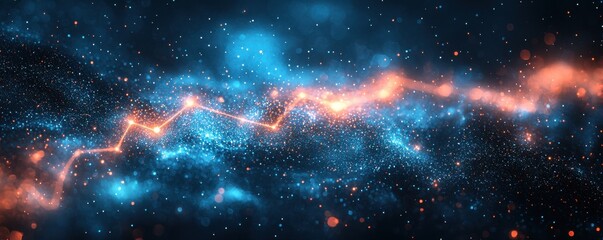 Obraz premium Abstract digital art with vibrant particles forming dynamic cosmic waves