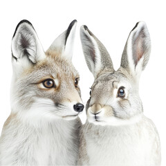 Fototapeta premium Corsac Fox and Rabbit PNG Transparent Background Isolated Cutout Zoo Wildlife Animal Mammal Nature Predator Prey Easter Bunny Fennec Fox Conservation Ecology Biology Science Education Learning