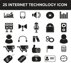 Collection of Internet Technology Icons featuring eCommerce, Audio, and Communication Symbols