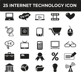 Twenty five Internet Technology Icons Set Website Design Elements