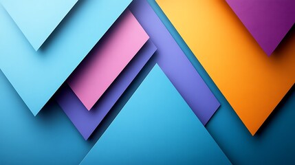 A clean composition with vibrant triangles—teal, orange, and purple—arranged diagonally and off-center on a rich blue paper background. Shapes convey visual motion and minimal balance.