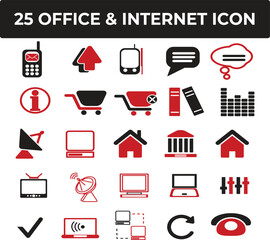 Collection of Twenty-Five Red and Black Office and Internet Icons
