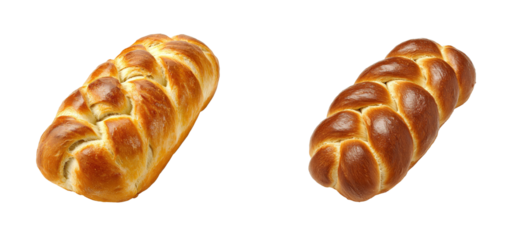 Braided loaf of challah bread, isolated cutout transparent