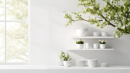 Minimalist kitchen with fresh spring theme