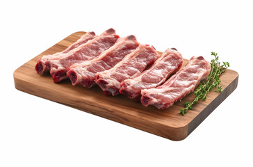 Fototapeta premium Raw Ribs on Wood Board with Thyme