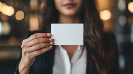 Businesswoman Holding Blank Card Mockup