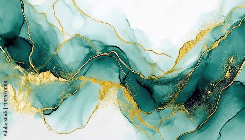 Poster luxury teal and gold fluid abstract texture for branding, web design, print media, digital backgroun