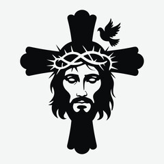 Jesus Christ. Hand drawn vector illustration. Black silhouette svg of Jesus, laser cutting cnc