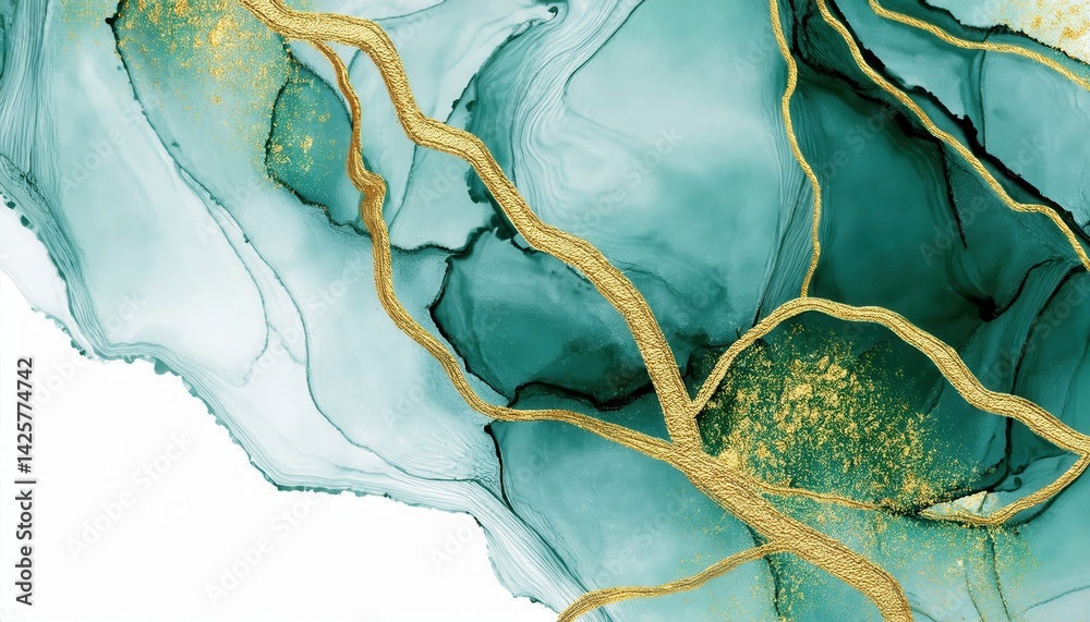 Poster luxury teal and gold fluid abstract texture for branding, web design, print media, digital backgroun