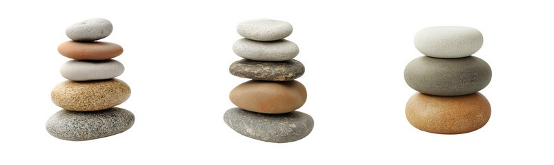 Pebbles piled up on each other in balance, cut out transparent