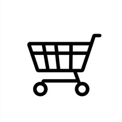 Minimalist black and white shopping cart icon representing online retail and e-commerce transactions