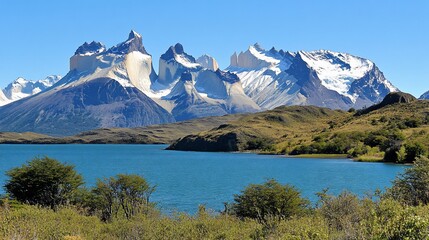 Stunning snow-capped peaks reflected in serene lake