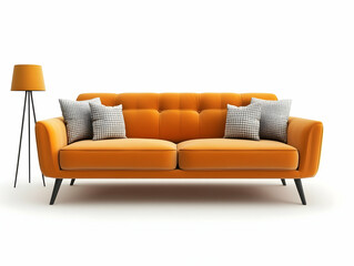 Fototapeta premium Orange Sofa with Cushions and Lamp