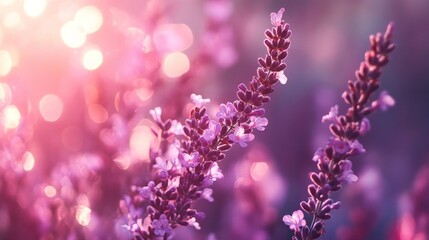 Naklejka premium Lavender Serenity: A Soft Pink Sunset Embrace