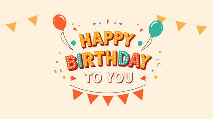 Happy birthday card template design with balloons and confetti for celebration event and party invitation