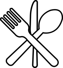 Fork, knife and spoon icon. Dining essential vectors. Crockery symbol. Tableware instrument. Cutlery illustration outline style for food and restaurant themes isolated on transparent background.