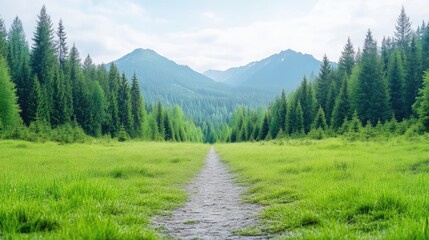 Fototapeta premium Lush valley path to mountains