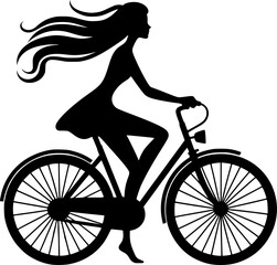 Fototapeta premium Silhouette of a Woman Cycling with Flowing Hair