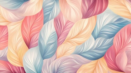 Vibrant, overlapping floral leaf patterns in pastel hues.