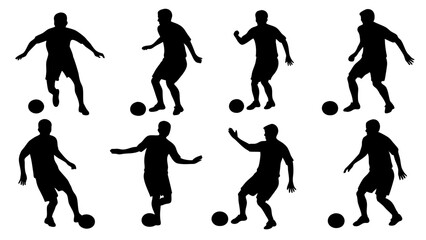 set of soccer tricks silhouette vector on white background