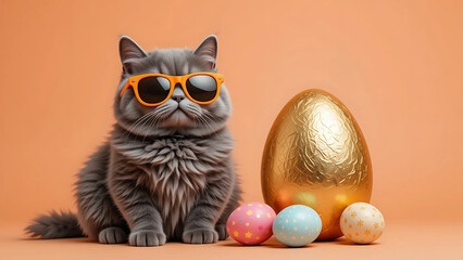 Funny Cat with Giant Easter Egg