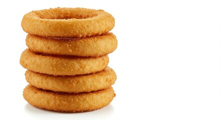 Stack of onion rings food on white background