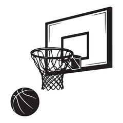 Hand drawn Vector Black silhouettes Basketball basket with net, Basketball Goal, basketball hoop on white background