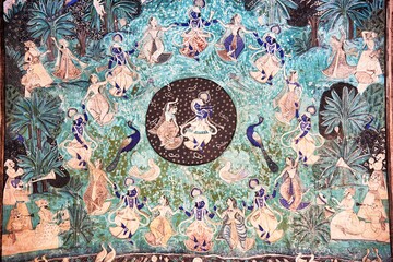 Colourful paintings on the inner wall, Chitrashala, Garh Palace Complex, Bundi, Rajasthan © RealityImages
