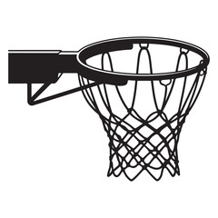 Hand drawn Vector Black silhouettes Basketball basket with net, Basketball Goal, basketball hoop on white background
