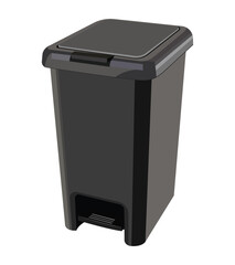 Modern black trash can with a foot pedal and a sleek closed lid design