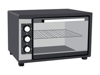 Countertop oven with knobs for temperature control and a wire rack inside