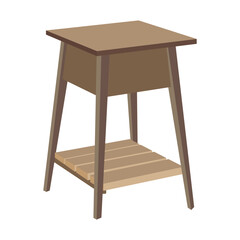 Minimalist wooden side table with slatted shelf and tapered legs in neutral tones