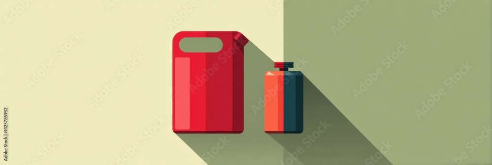 Poster Gasoline Can and Smaller Container With Minimal Clean Design on Flat Shadow Background