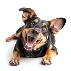 Obraz premium Playful mixed breed dog with wide-open mouth.