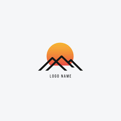 Modern minimalist mountain logo with vibrant sunset gradient. Ideal for branding, travel, outdoor, or adventure themes.