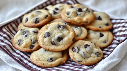 Plate of freshly baked chocolate chip cookies ready to be served for an enjoyable snack or dessert experience