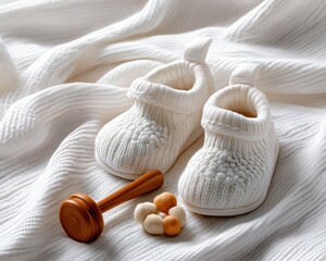 Soft, cozy baby shoes on a warm blanket.