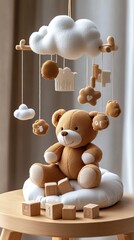 Cute teddy bear mobile for nursery decor.