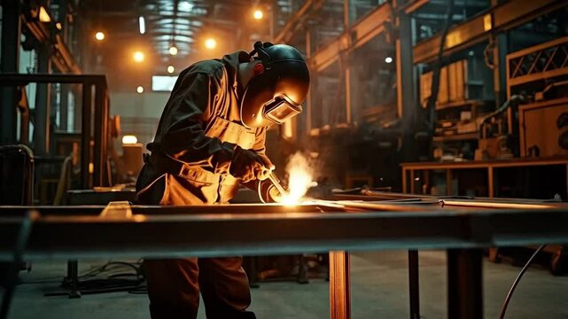 The welder expertly fuses metal, sparks illuminating his steady hands crafting strength from molten brilliance.