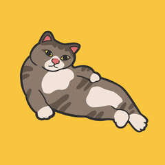 Laying Cat Meme Sticker T-shirt Vector Cute Illustration