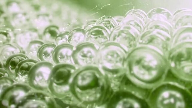 Aloe vera liquid for skin care, green cells, cosmetic moisturizer essence collagen liquid bubble molecules, body cream or oil. Personal healthcare and beauty skin concept,3d animation.