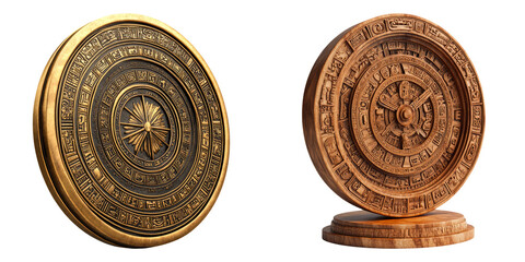 Ancient stone coins with compass and seal symbols isolated on transparent background perfect for treasure hunting, pirate lore, and historical fiction