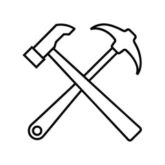 construction hammer and wrench icon crossed white background