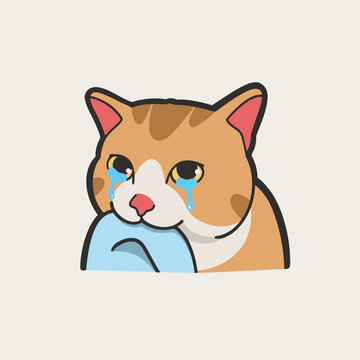 Crying Orange Cat Meme Sticker T-shirt Vector Cute Illustration